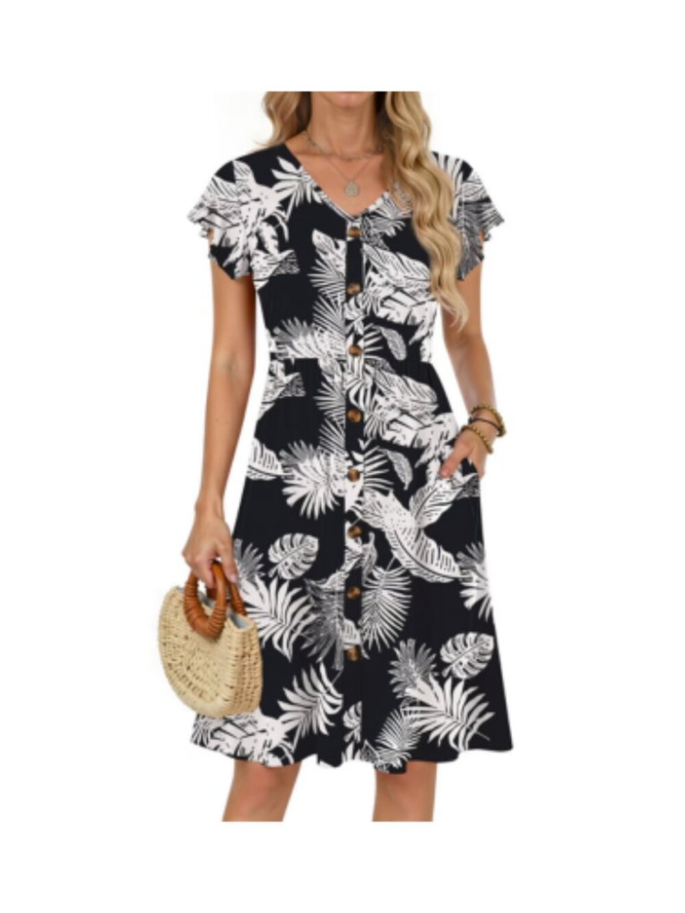 Fantaslook Women Summer Dresses V Neck Ruffle Sleeve Casual Flowy Sundresses But